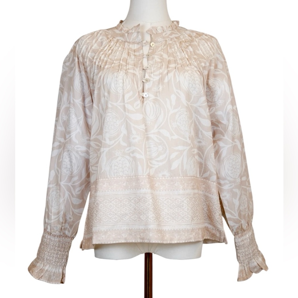 La Plage Goodwin Top 100% Cotton Smocked Cuffs Long Sleeve